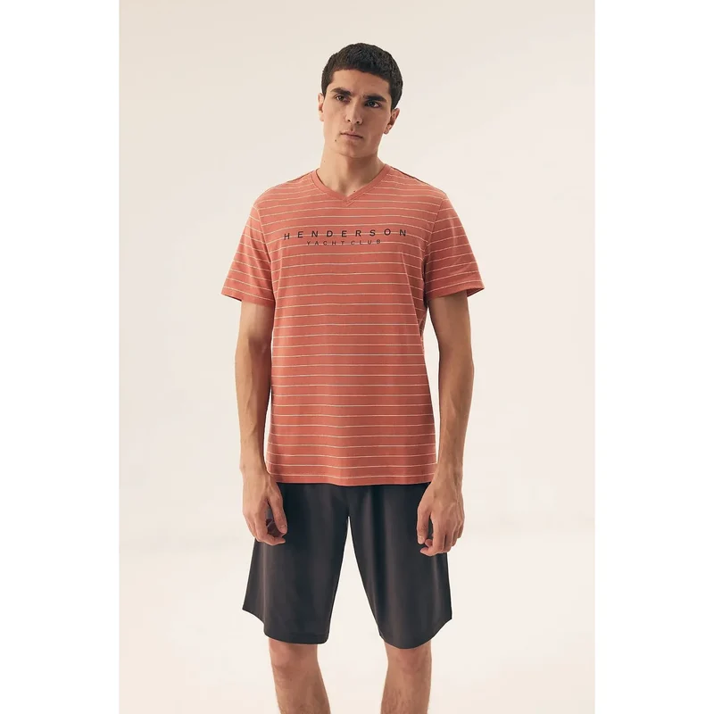 pyjama soie douce élégante sexy Henderson Yacht Club tshirt manches courtes rouge rayures blanches shorts noirs ajustables cordon taille élastique