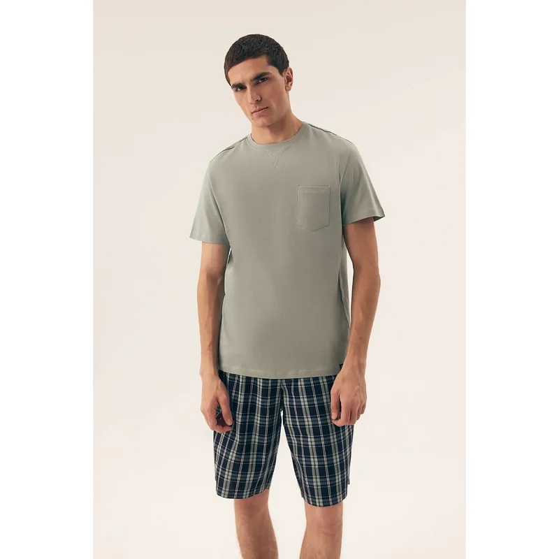 pyjama homme Henderson 208067 confort doux tissu respirant léger col rond poche poitrine shorts imprimé moderne élégant décontracté