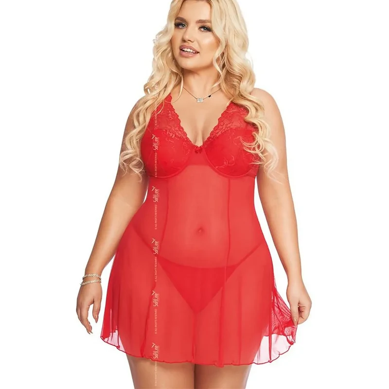 L'ensemble sexy model 206924 Soft Line Collection nuisette dentelle string rouge intime confort sensualité