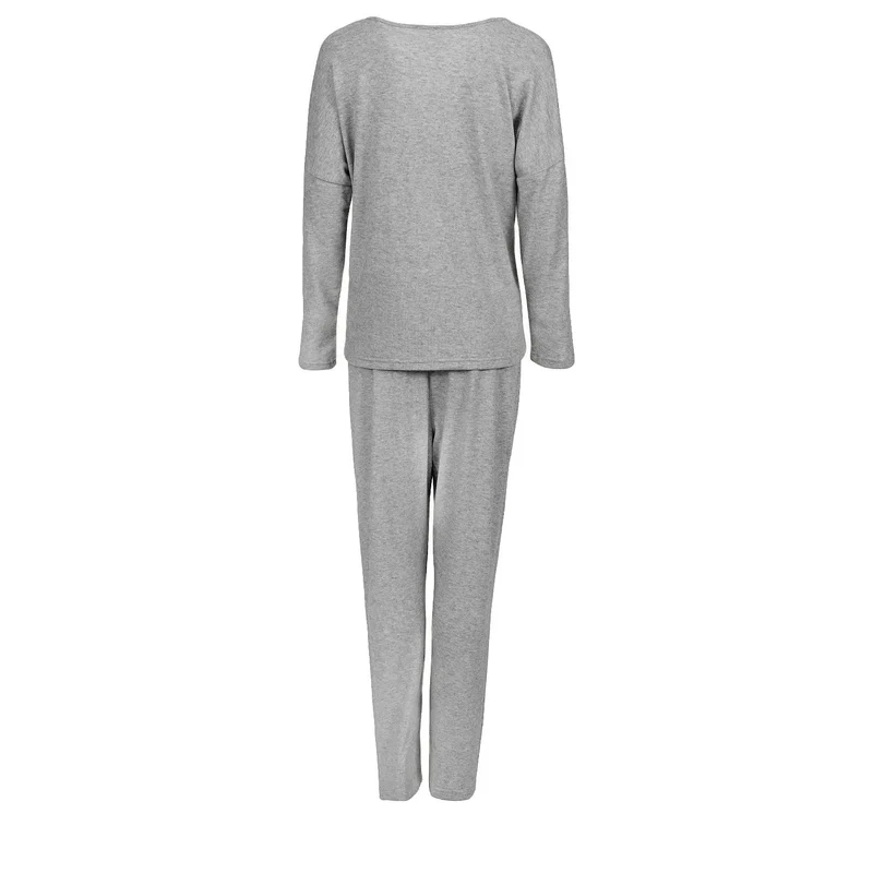 Pyjama en deux pièces pour femme coupé ample manches longues col V tissu doux coton jersey Momenti Per Me