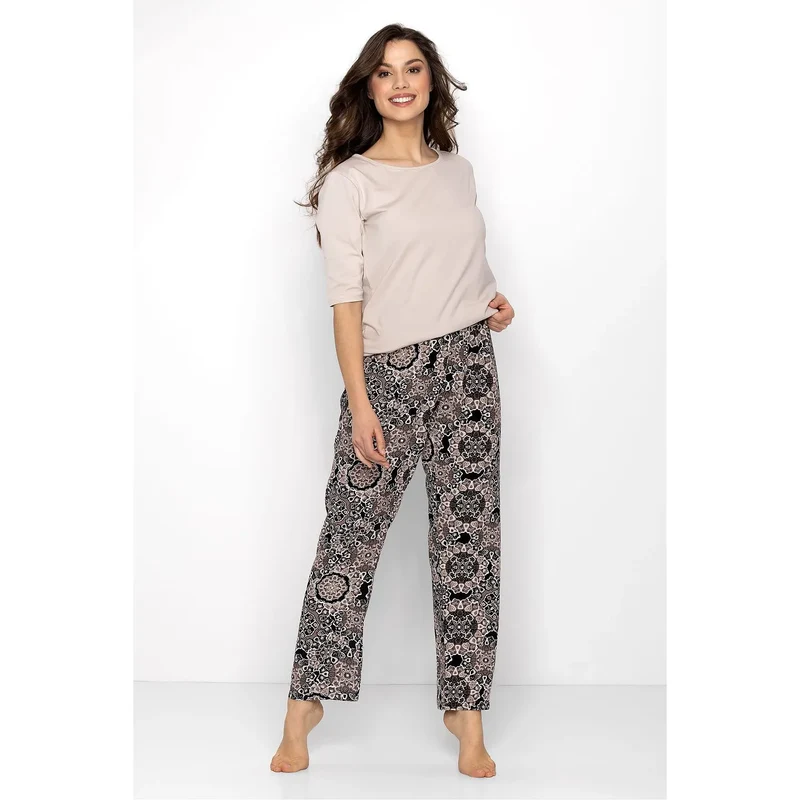 Pyjama élégante et confortable pour femme, ensemble 2 pièces, homewear doux, viscose, design floral, manches 3/4, taille élastique, idée cadeau intime