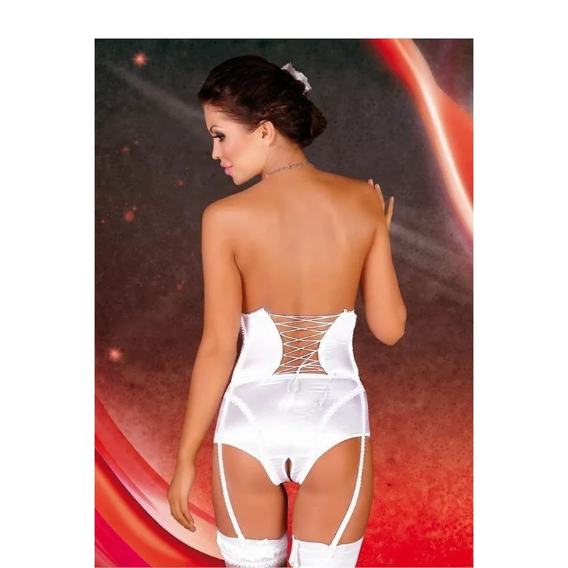 Corset sexy lingerie set élégant blanc satin lace garter straps stockings model 206696 Soft Line Collection