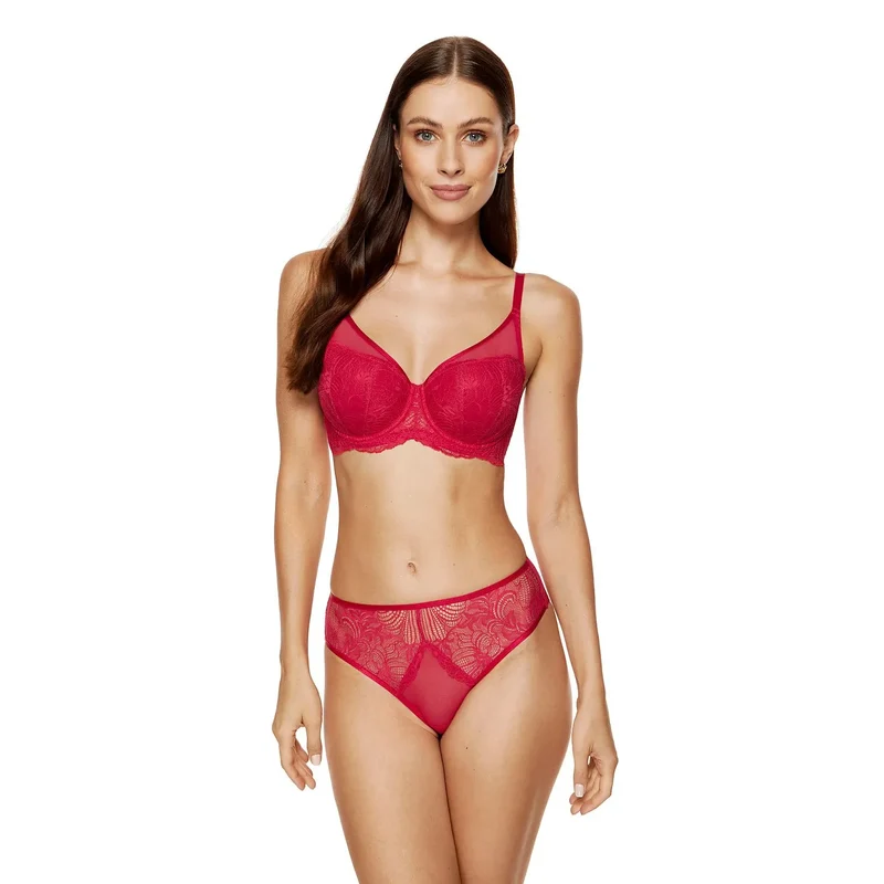 Soutien-gorge rembourré dentelle rouge corsetage français mousse fine tulle élastique baleines verticales renfort dos lingerie élégance confort