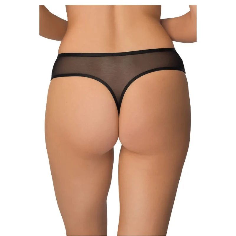 Culotte en mesh transparent noire sensuelle with détails dorés design asymétrique V lingerie féminine confortable taille ajustable morphologies sexy
