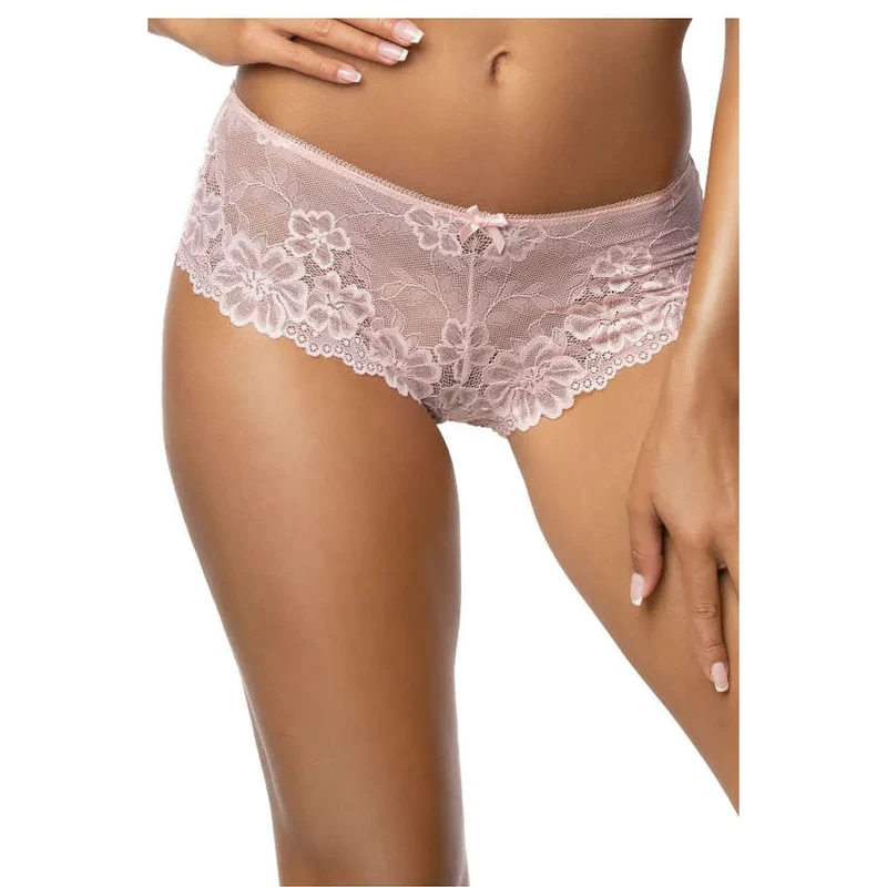 Shorty dentelle transparent rose pâle lingerie sexy féminine taille élasthanne polyamide coton taille Hanche 36-44