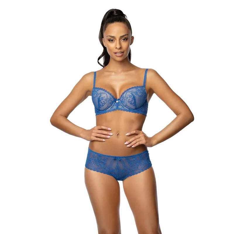 Culotte en dentelle bleue Marina lingerie féminine sexy séduisante translucide matériaux doux elastane polyamide ajustement parfait