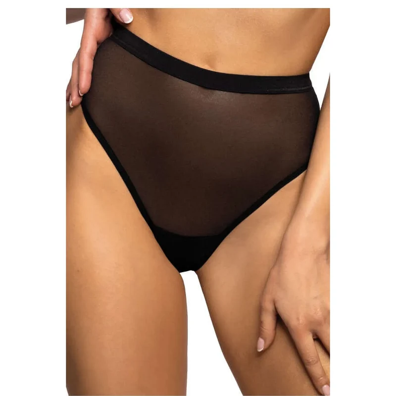 string taille haute maille élastique transparent sensuel lingerie femme noir maintien confort échancré hanches extensible doux respirant durable quotidien élégant