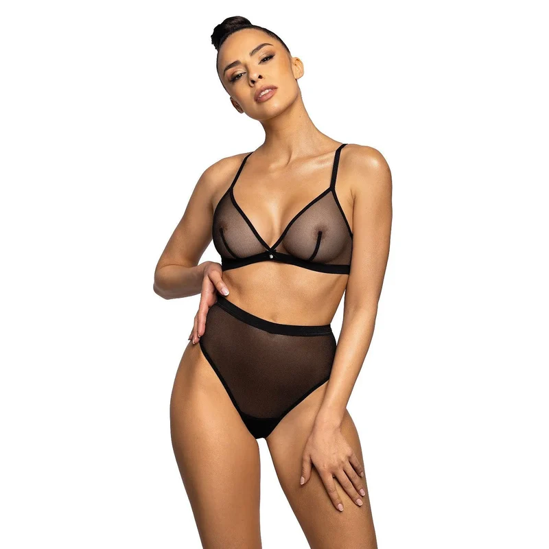 string taille haute maille élastique transparent sensuel lingerie femme noir maintien confort échancré hanches extensible doux respirant durable quotidien élégant