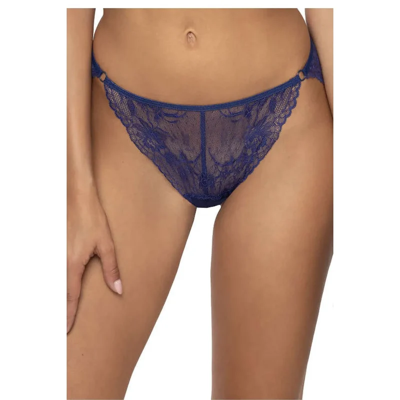 String sexy en dentelle bleu marine floral floral Maxine ajustement parfait coupe échancrée anneaux décoratifs taillehanche 36-44
