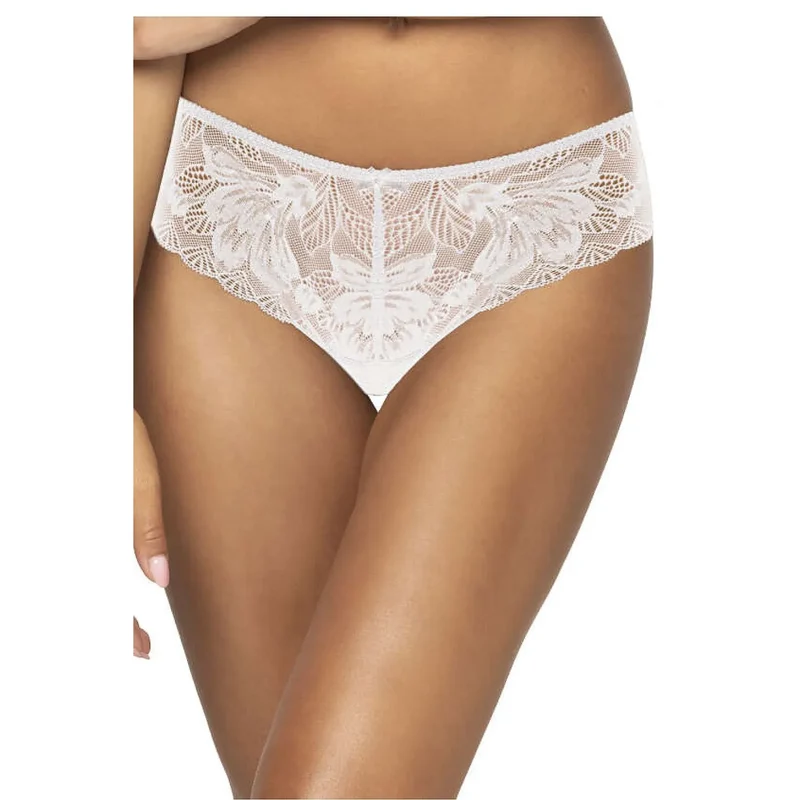 string dentelle blanche brésilien maintien hanches sexy féminin raffiné confort extensible nylon élasthanne coton bande arrière