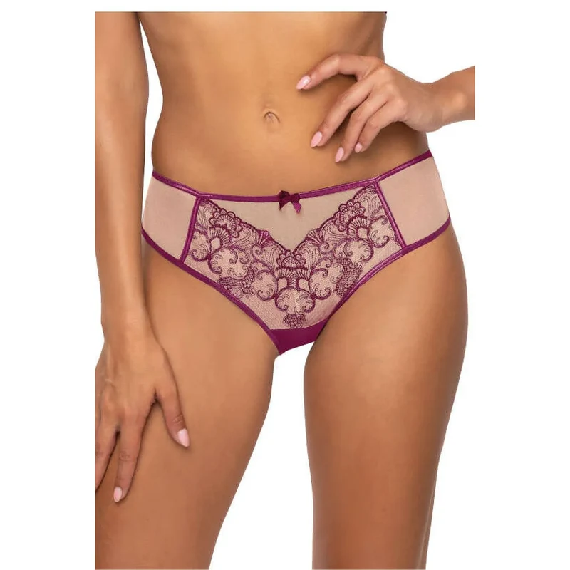 string féminin élégant séduisant dentelle nœud décoratif beige pourpre côtés transparents élastique coton élasthanne polyamide confort tailles 36 44
