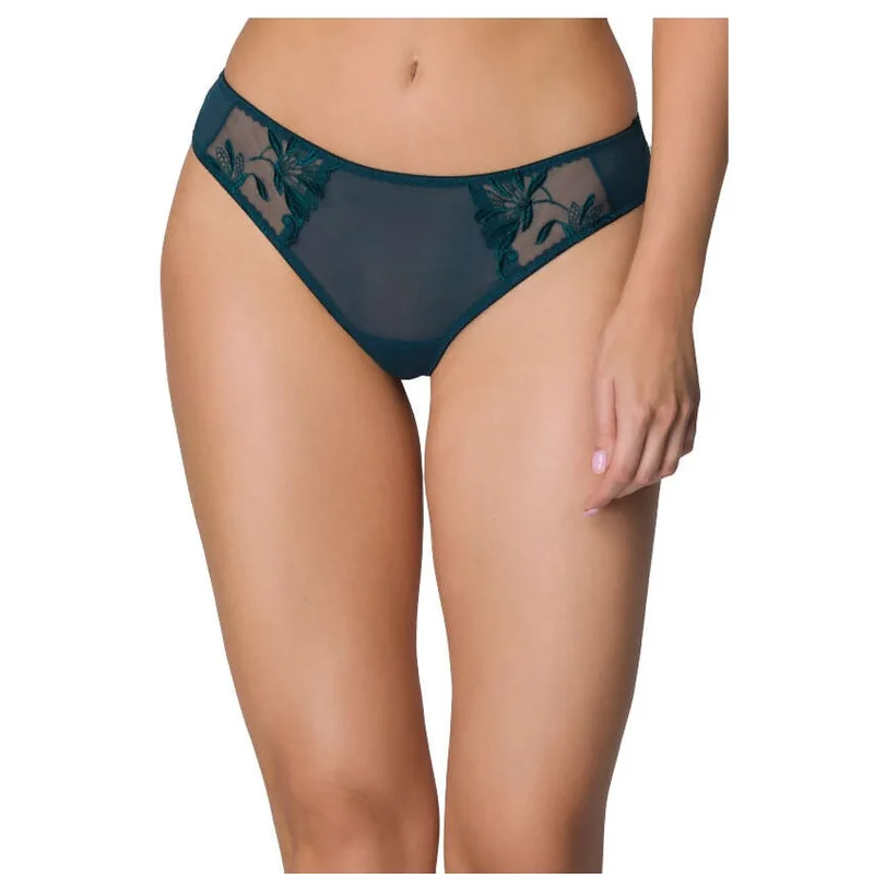 String Zephyr vert bouteille lingerie féminine élégante confort style subtil femanine maille délicate broderies florales silhouette discrète quotidien occasion spéciale