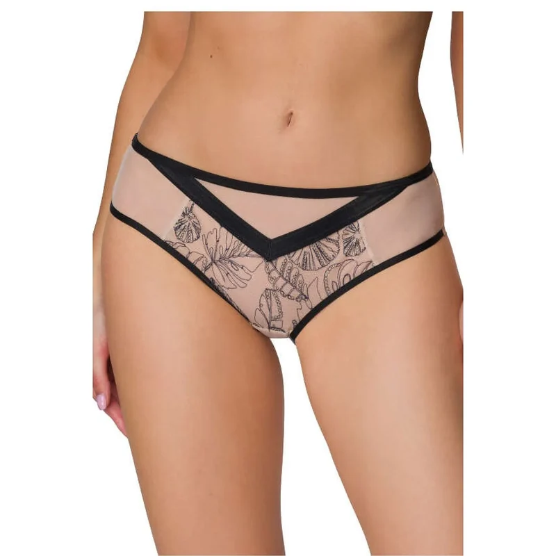 String érotique transparent broderie feuilles papillons beige noir lingerie féminine luxe sexy intime discrétion