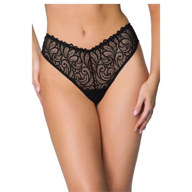 Strings model 204043 Mat - Lingerie érotique dentelle noire motif floral culotte haute sous-vêtement féminin sexy