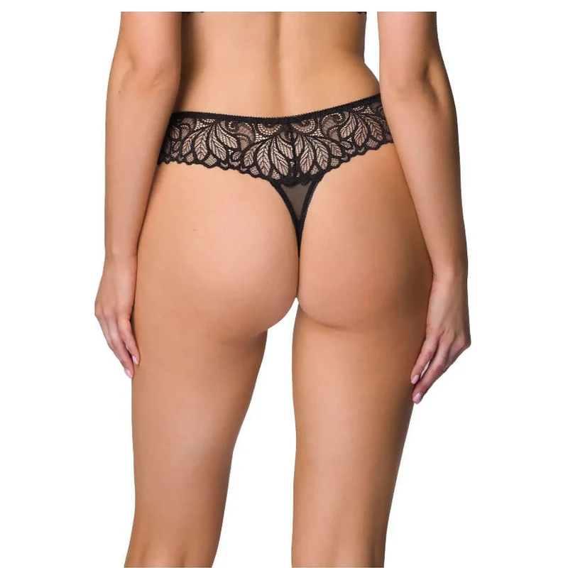 Strings model 204043 Mat - Lingerie érotique dentelle noire motif floral culotte haute sous-vêtement féminin sexy