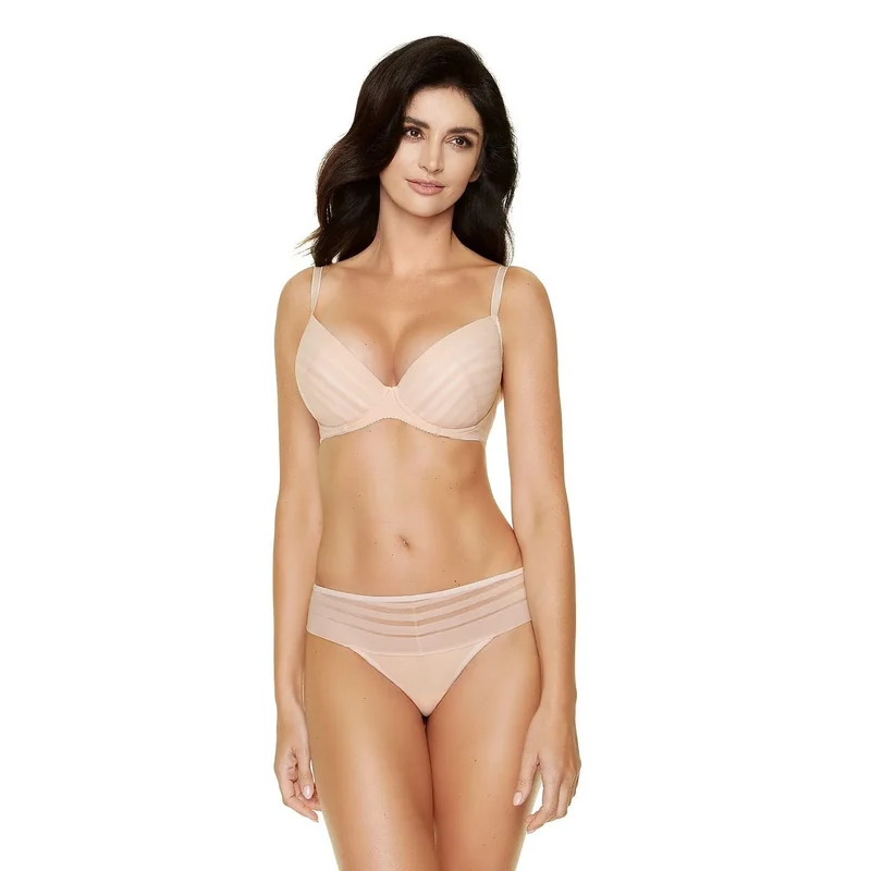 Ensemble de lingerie Gorteks model 153706 en mesh nuageux nude beige classique épuré soutien-gorge culotte ajustables rembourrés elastique coton 7% elasthanne 5% polyamide 68% polyester 20%