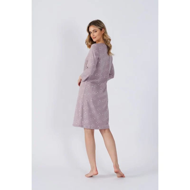 Chemise de nuit féminine intime élégante en coton doux longueur genoux manches 7/8 style décontracté robe détente soirées relaxantes