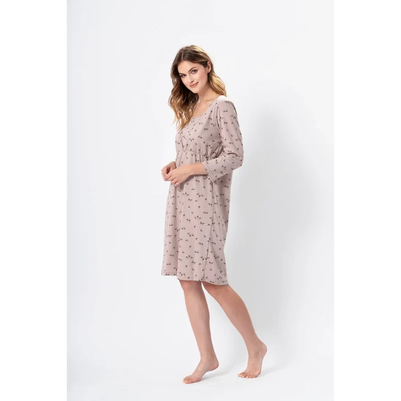chemise nuit allaitante maman manches trois quarts coton doux respirant taille resserrée sous poitrine longueur genou motif floral