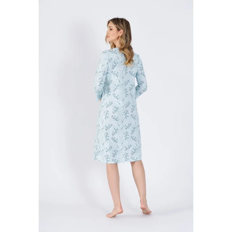 Chemise de nuit élégante en coton floral imprimé longueur mi-mollet encolure V manches longues douce respirante confortable nuit intimité détente