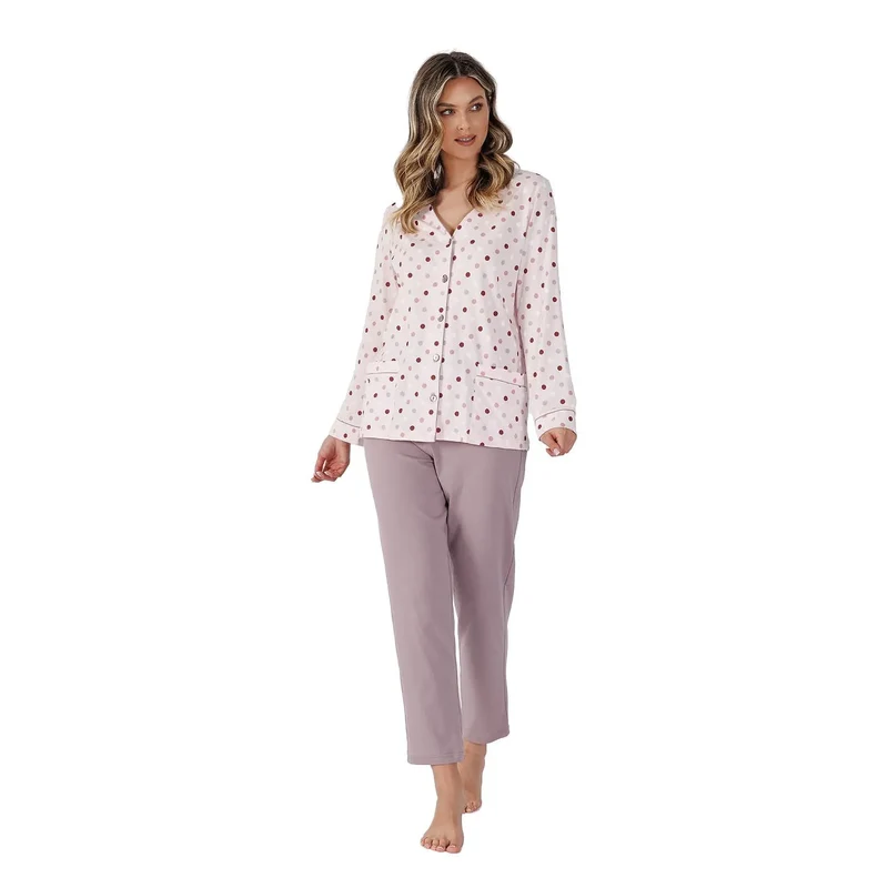 Pyjama féminin élégant chemise manches longues poches passepoil pantalon 7/8 matière douce détente luxe lingerie