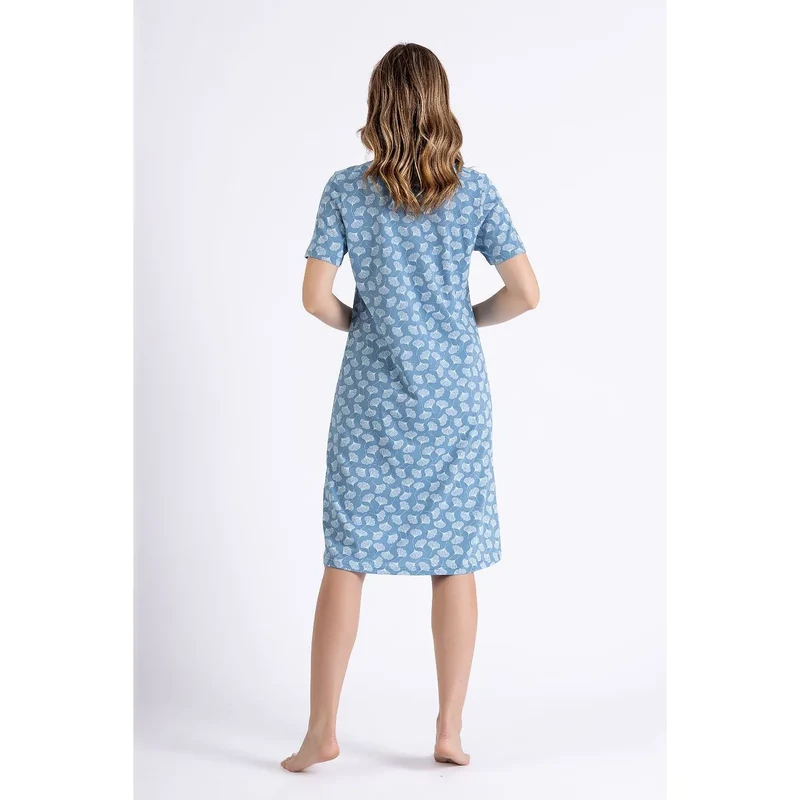 chemise nuit tricot élégante confortable décolleté V finitions subtiles passepoil coupe ample manches courtes tissu doux aéré impression délicate