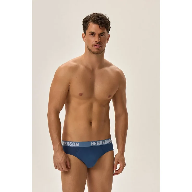 ensemble slips classiques Henderson 199574 homme coton élasthanne respirant extensible coupe classique ceinture élastique large logo contrastant bleu foncé