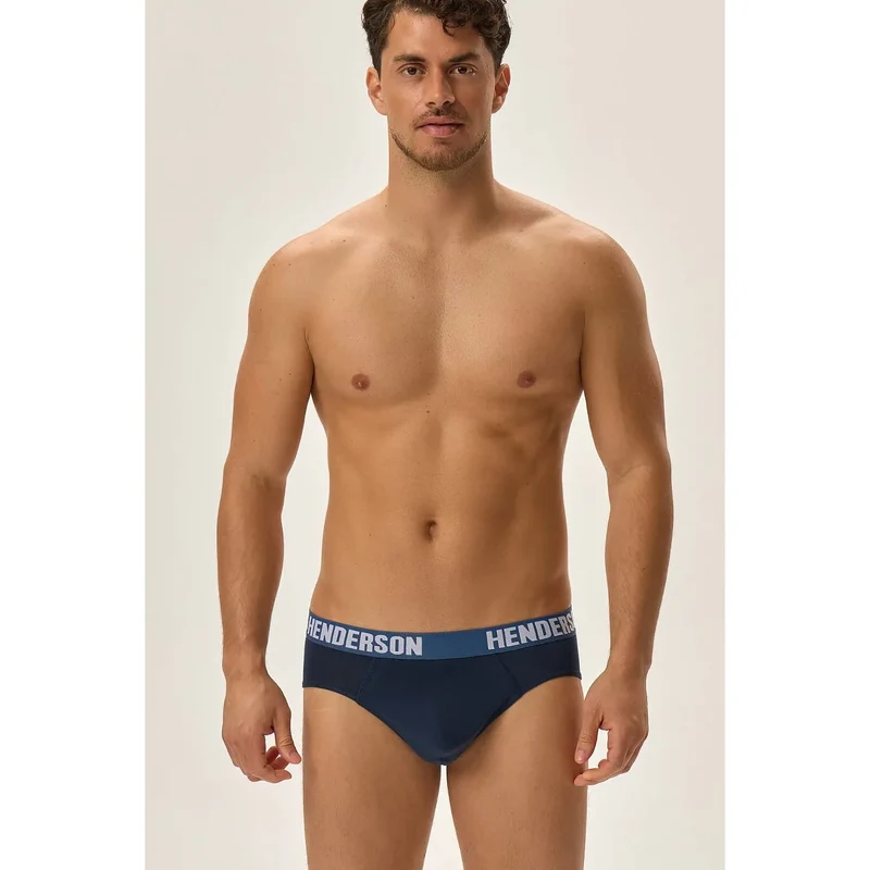 ensemble slips classiques Henderson 199574 homme coton élasthanne respirant extensible coupe classique ceinture élastique large logo contrastant bleu foncé