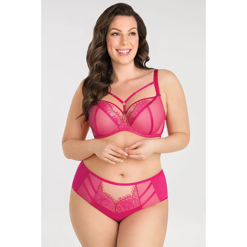 soutiengorge dentelle tulle balconnet armatures maintien confortable sexy féminin raffiné floral transparent bretelles réglables bande élastique rose fuchsia tailles disponibles