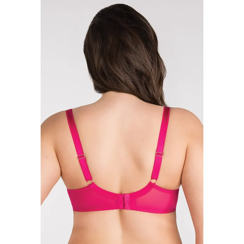 soutiengorge dentelle tulle balconnet armatures maintien confortable sexy féminin raffiné floral transparent bretelles réglables bande élastique rose fuchsia tailles disponibles