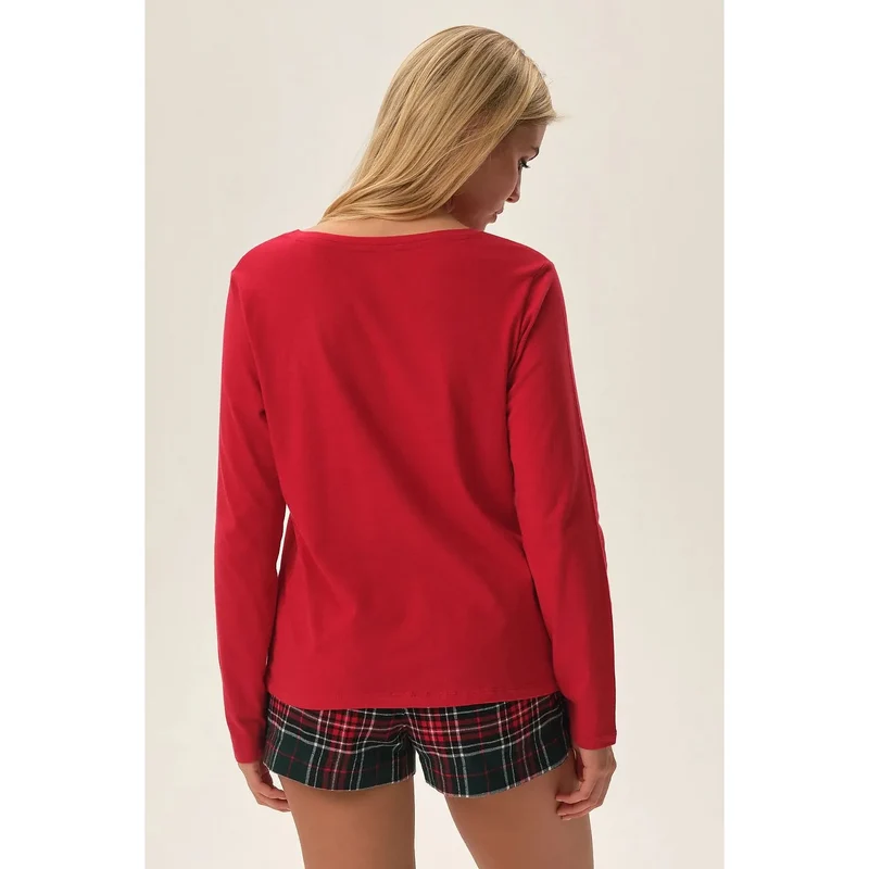 Pyjama de Noël festif en coton doux pour femme, ensemble élégant à motif de flocons et tartan, idéal pour les nuits d'hiver, cadeau romantique pour couple ou soin personnel