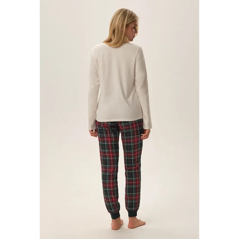 pyjama coton confortable détente intime hivernal imprimé manches longues encolure ronde pantalon carreaux rouge noir vert ourlets ajustés