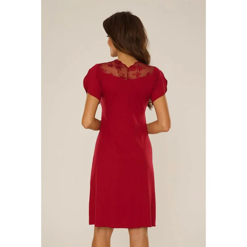 Chemise de nuit en dentelle rouge model 197624 De Lafense manches courtes encolure V viscose elasthanne taille ajustée femmes lingerie romantique soirée intime