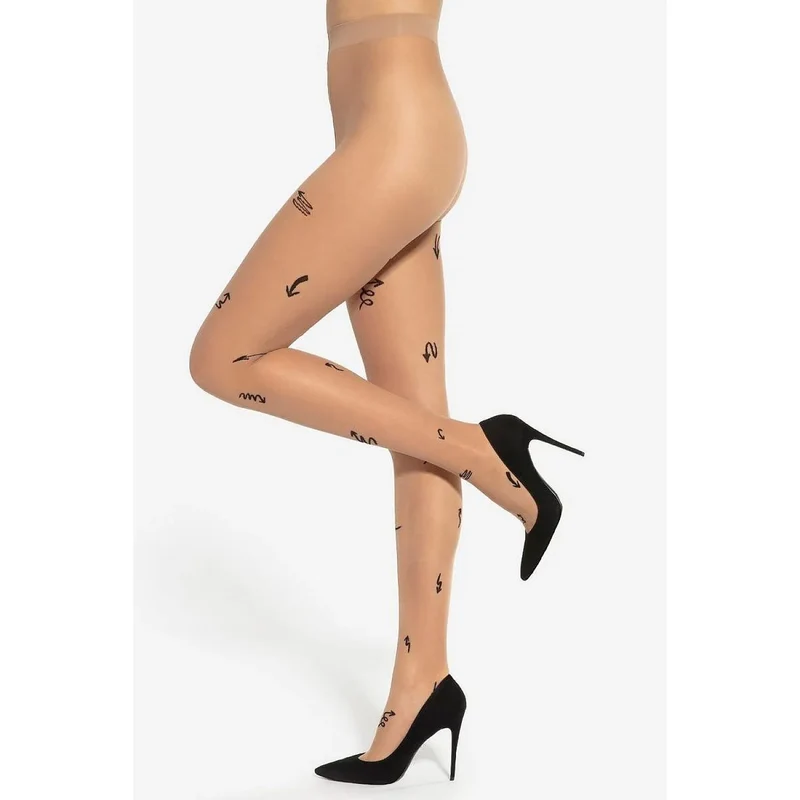 Collants à motifs abstraits noirs nude Lycra elasthanne 8% polyamide 92% taille Hanche 2-S 3-M 4-L lingerie élégante occasion spéciale soirée femmes
