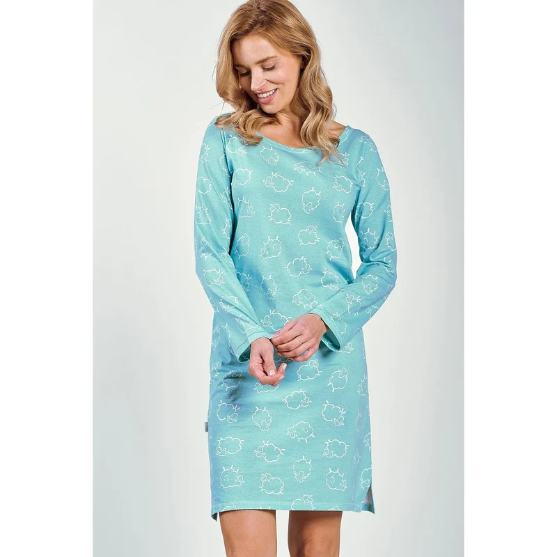 chemise nuit érotique soie imprimée manches longues encolure ronde modèle 199058 Taro ample confortable fentes latérales soyeuse élégante