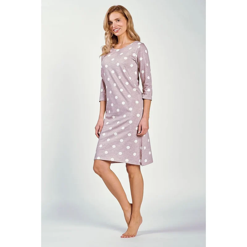 Chemise de nuit élégante et confortable en tissu doux imprimé, manches 3/4, encolure ronde, fentes latérales, idéale pour la nuit ou un cadeau parfait