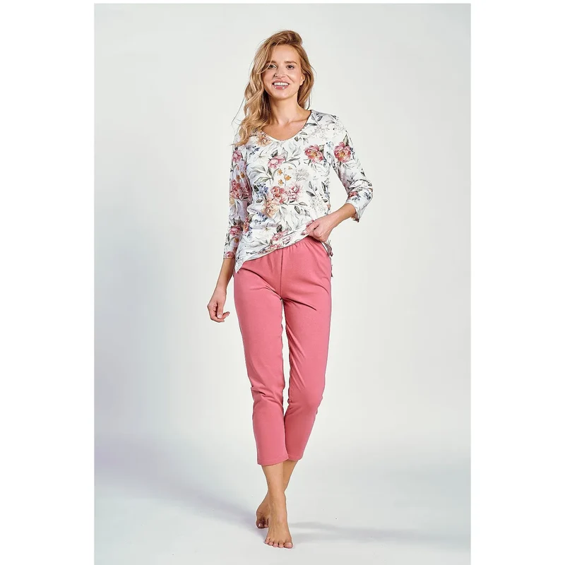 Pyjama model 199041 Taro pour femme chemisier manches 3/4 pantalon 7/8 tissu doux aéré liberté mouvement élégant look