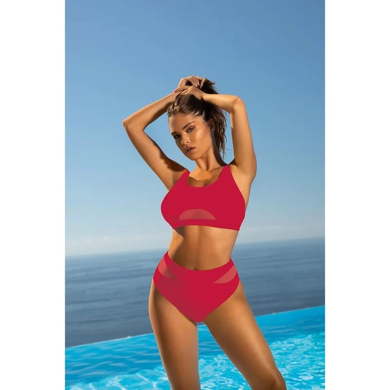 Maillot de bain deux pièces bikini femme style sportif soutien-gorge rembourré bretelles ajustables microfibre résistante chlore soleil bas bikini classique