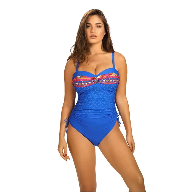Maillot de bain une pièce Barontex 198877 design vibrant matières haute qualité résistant au chlore soutien push-up sans armature bretelles réglables et amovibles fronces latérales ajustables