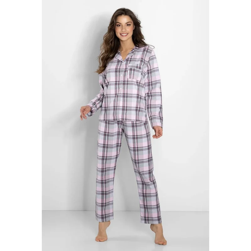 pyjama femme élégant confortable coton biologique doux respirant fabriqué Pologne chemise manches longues pantalon taille élastique lien ajustable