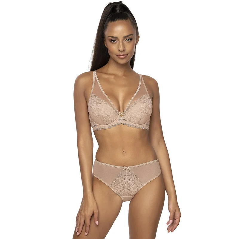 Strings Model 194653 Mat lingerie féminine dentelle floral culotte sexy nude satin nœud ajustement confort taille multiple discrétion