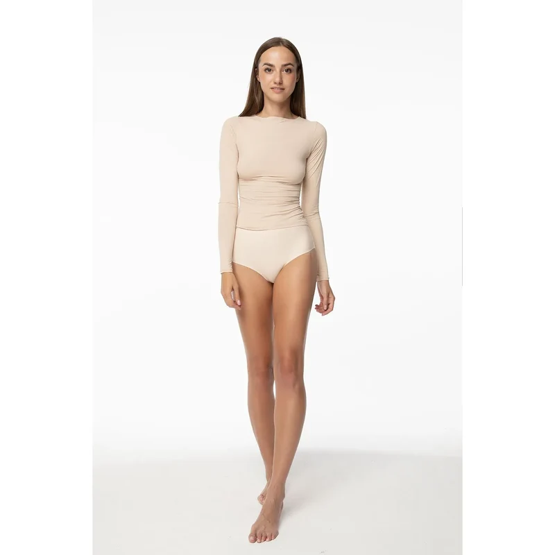 Body Julimex Tricot 203207 lingerie femme manches longues beige stretch confortable sexy lingerie intime