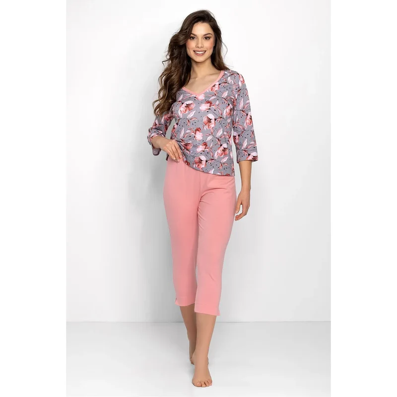 Pyjama Élégant pour Femme Momenti Per Me 201988 Chemisier Manches 3/4 Pantalon 7/8 Matière Douce Confort Élégance Occasions Multiples