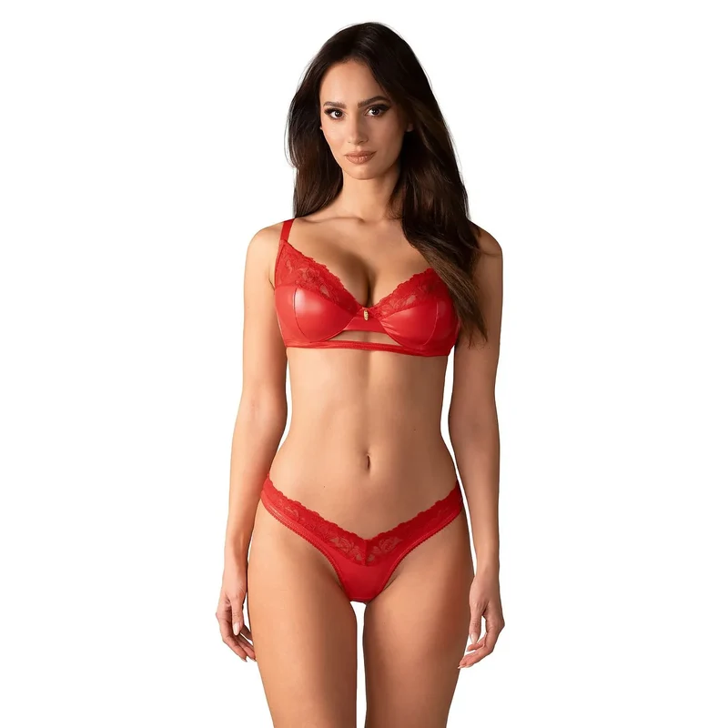 L'ensemble sexy model 200806 Obsessive lingerie Aliosa soutien-gorge balconnet rembourré string dentelle rouge élasthanne polyamide femmes sexy