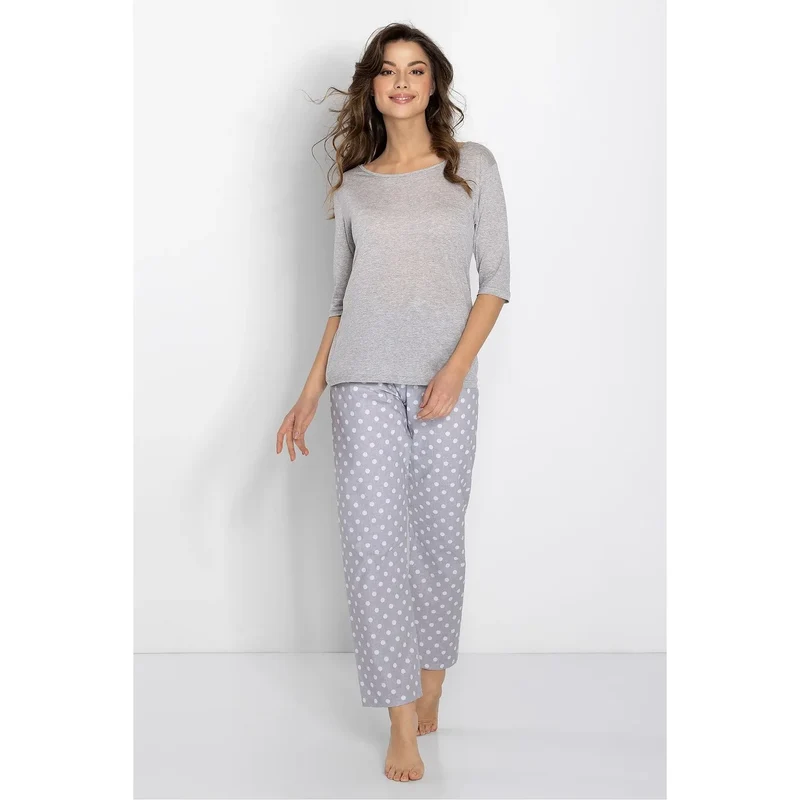 pyjama femme confortable élégant intemporel doux respirant hypoallergénique léger manches troisquarts passepoil pantalon pois ample long nuit détente