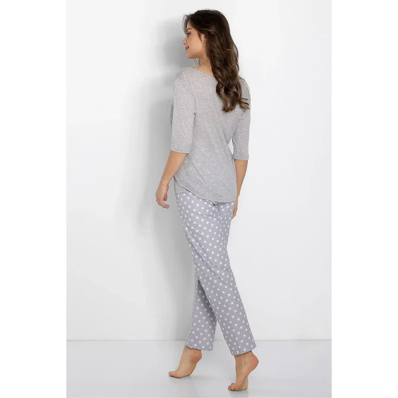 pyjama femme confortable élégant intemporel doux respirant hypoallergénique léger manches troisquarts passepoil pantalon pois ample long nuit détente