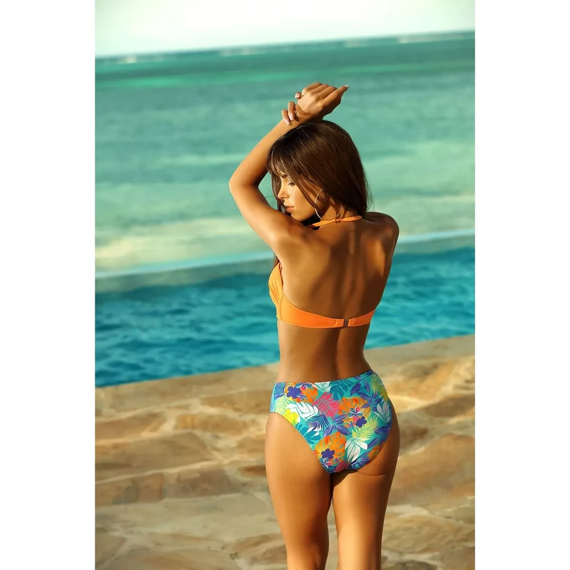 Maillot de bain deux pièces Lorin 194111 design tropical bretelles ajustables soutien-gorge rembourré fermeture dos plage piscine