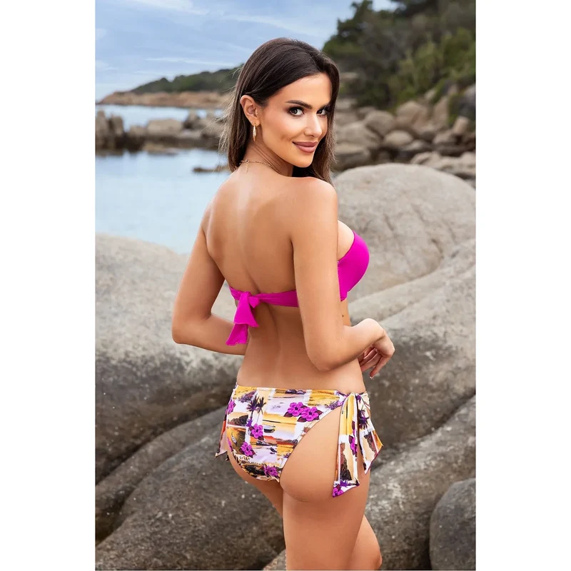 Maillot de bain deux pièces strapless bandeau ajustable floral fuchsia bikini Etna 194069 nylon spandex plage soutien-gorge