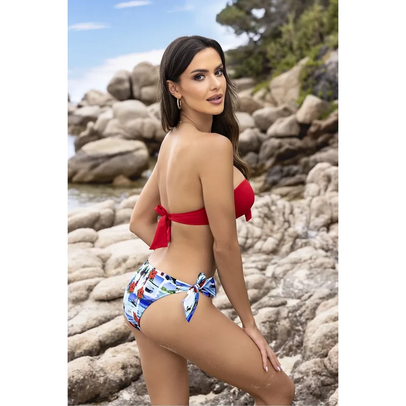 Maillot de bain deux pièces séduisant modèle 194068 Etna bandeau rouge motifs floraux bikini plage piscine femmes sexy confort soutien-gorge armatures latérales culotte nouée