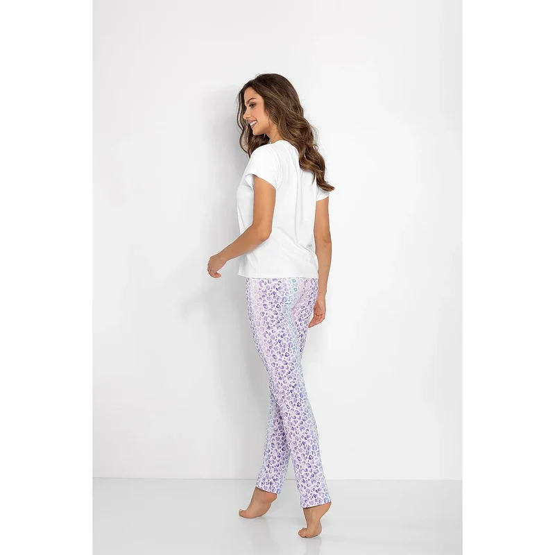 pyjama femme confortable élégant décontracté chemisier manchescourtes col pantalon long droit motif léopard multicolore pastel viscose lycra élastiquée