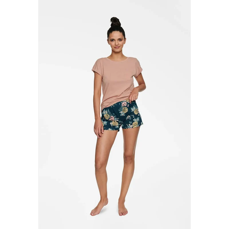 ensemble pyjama femme élégant Henderson HILLY trois pièces motif floral couleurs pastel confortable coton polyester taille élastique respirant